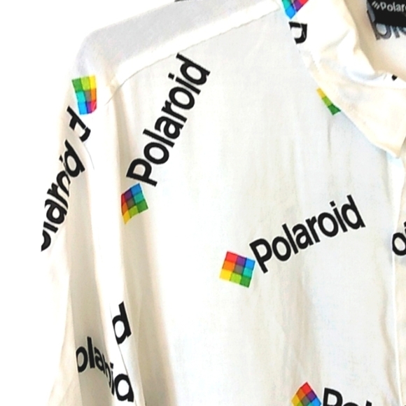 POLAROID CAMERA WHITE BUTTON-UP SHORT SLEEVE CASUAL SHIRT SIZE LARGE NWOT - Picture 2 of 6